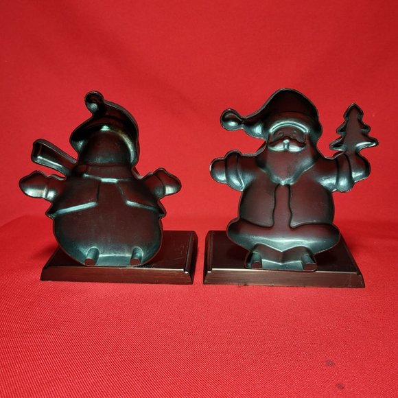 Hanger Santa and Snowman Pewter Black Metal Shelf Sitter Stocking Holder Set of - Picture 2 of 12